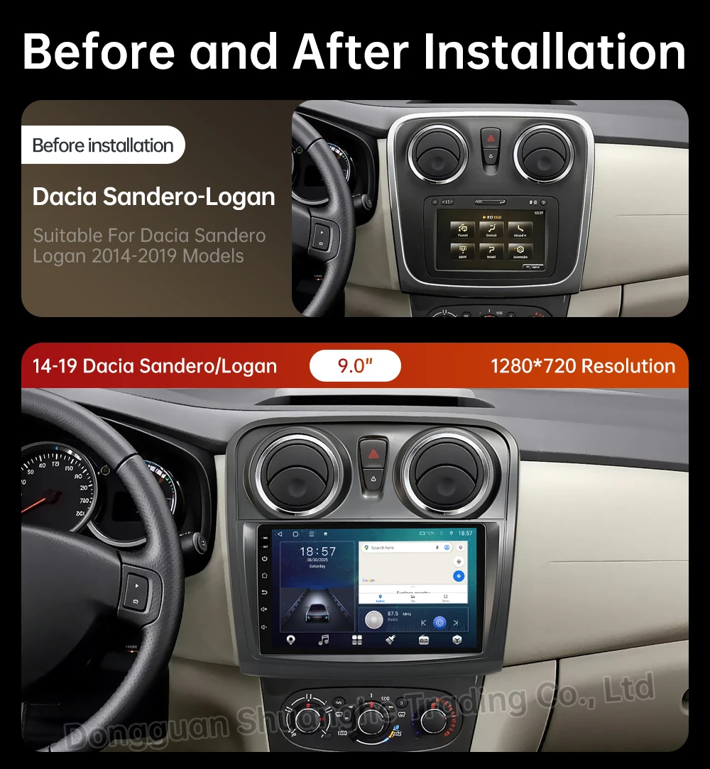 Android 16 For Docia Sandero Logan 2014 - 2019 Car Radio Bluetooth Multimedia Wireless Auto Carplay 4G WIFI DSP GPS Navi