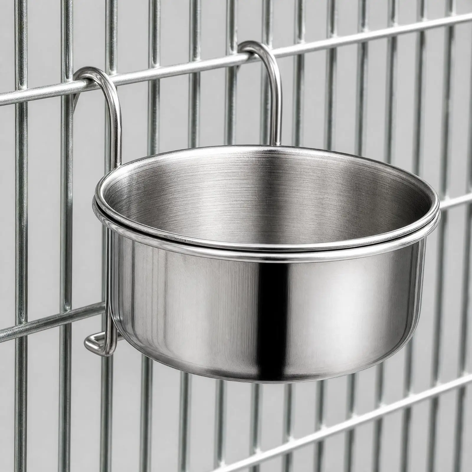Hanging Pet Bowl Industrial Stainless Steel Double Pack for Bird Cage Bunny Feeder Water Dish with Hook