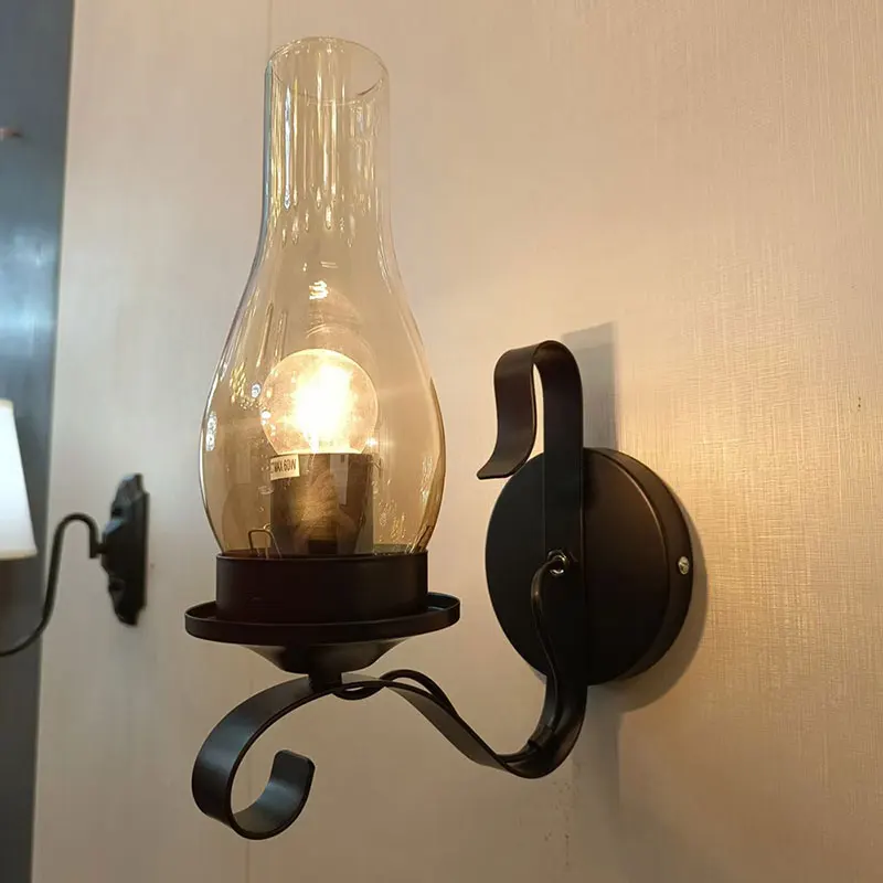 

Nordic Retro Industrial Style Glass Wall Lamp Bedroom Living Room Bedside Lamp Corridor Iron Corridor Wall Sconce
