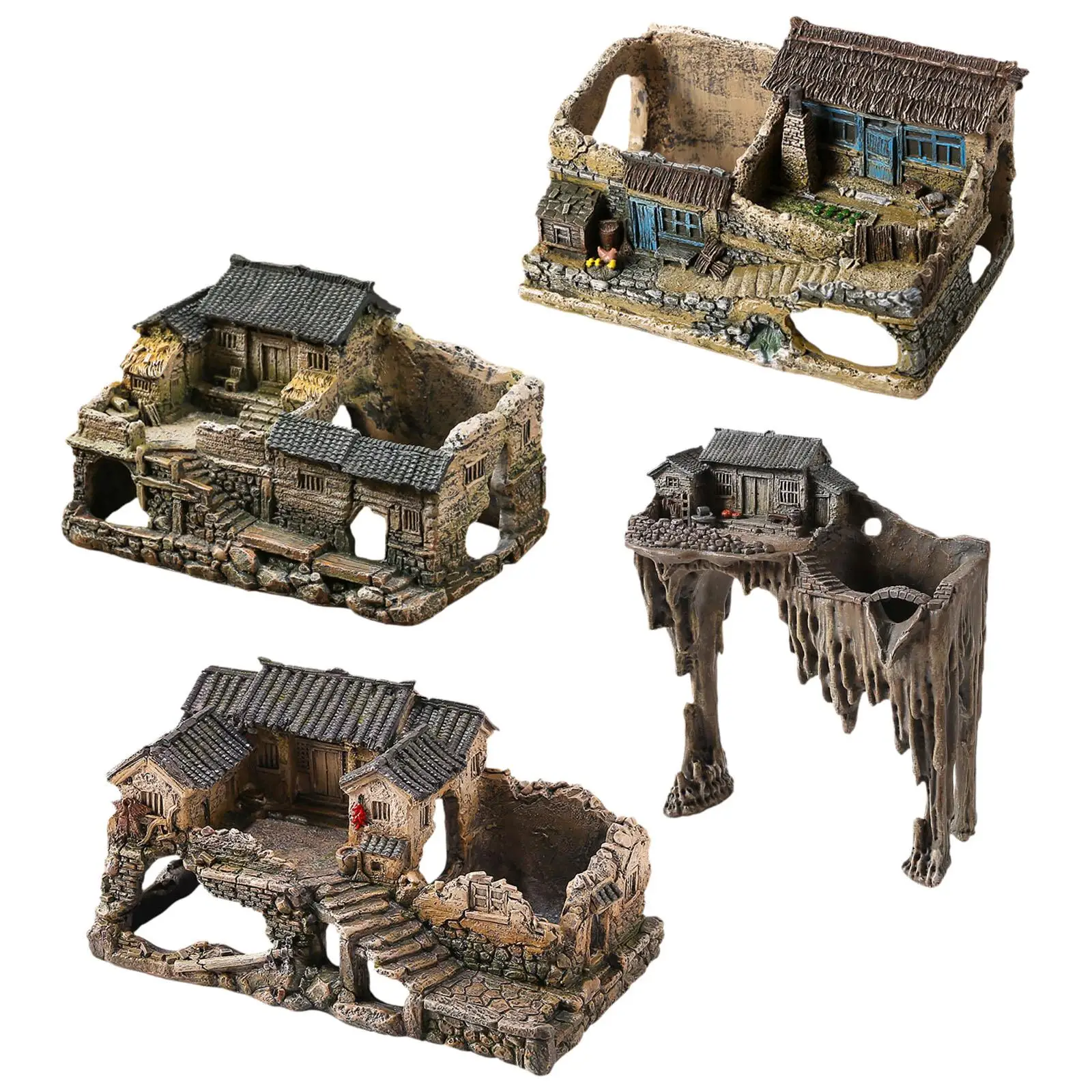 

Fish Tank Hideout House Ancient Architecture Model Decorative Resin Toy Figurine Hide Cave for Lawn Turtles Patio Garden Indoor