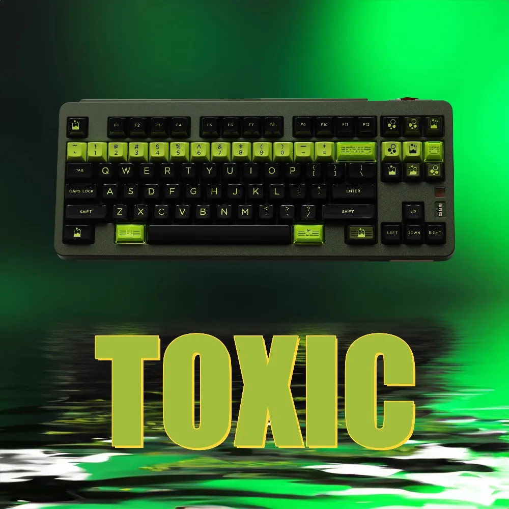 JTK TOXIC 200 Key Caps HSA Profile ABS Glossy Two-colored for Customized Mechanical Keyboard Cross Axis Keycaps Black Green Game