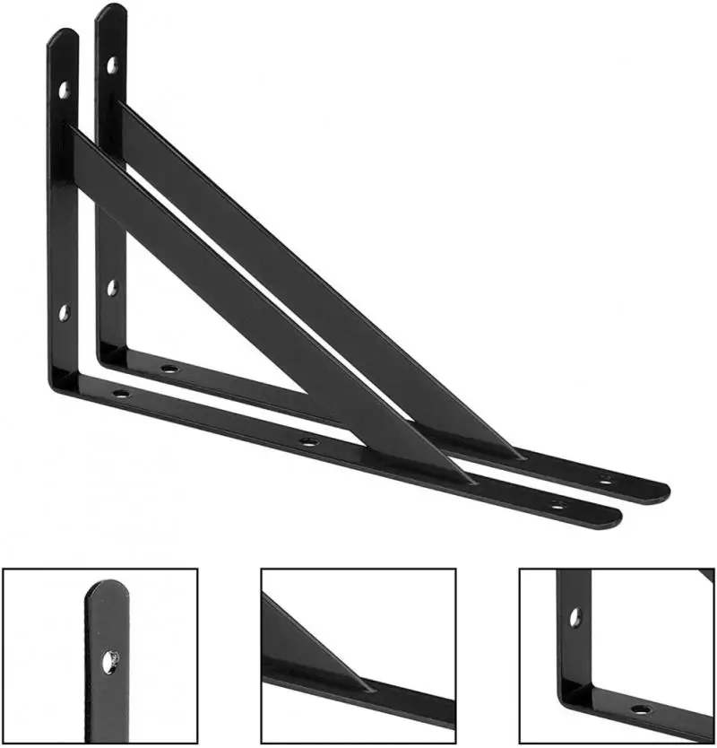 Suportes de prateleira resistentes com parafusos 8 pacote preto metal suportes de prateleira de ângulo suportes de prateleira de flutuação resistente ferragem de prateleira