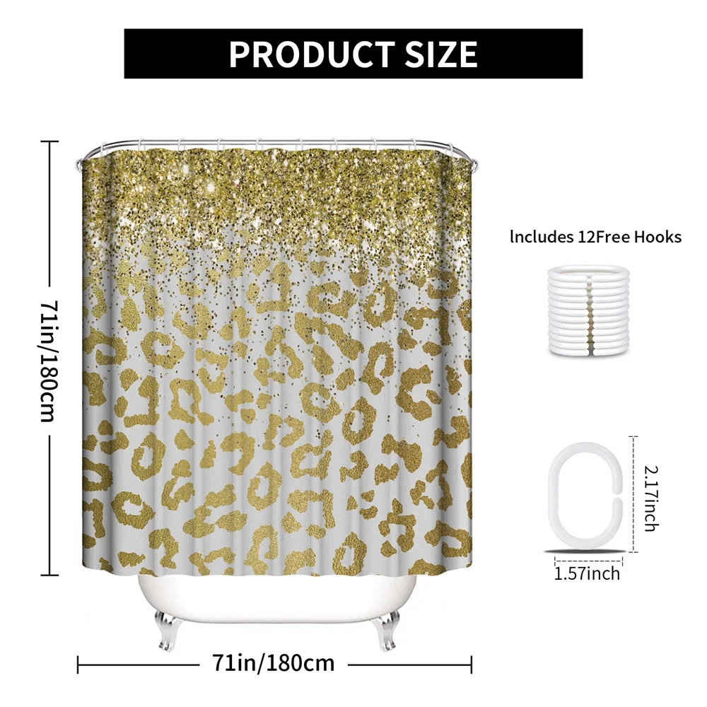 1PC, sprinkle gold leopard print, modern home bathroom waterproof shower curtain, with 12 plastic hooks, 71in*71in