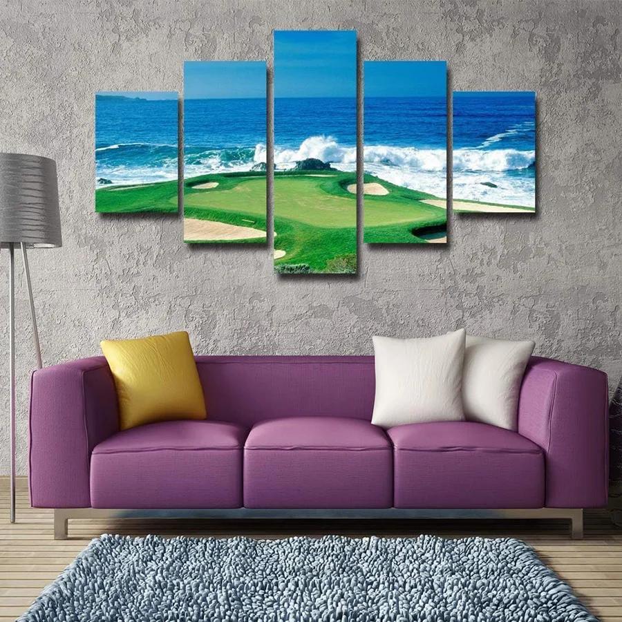 

Гольф-поле Pebble Beach, Калифорния, США, алмазная вышивка, 5 панелей, синее небо, море, гольф-поле, побережье, мозаичный пейзаж, декор для дома