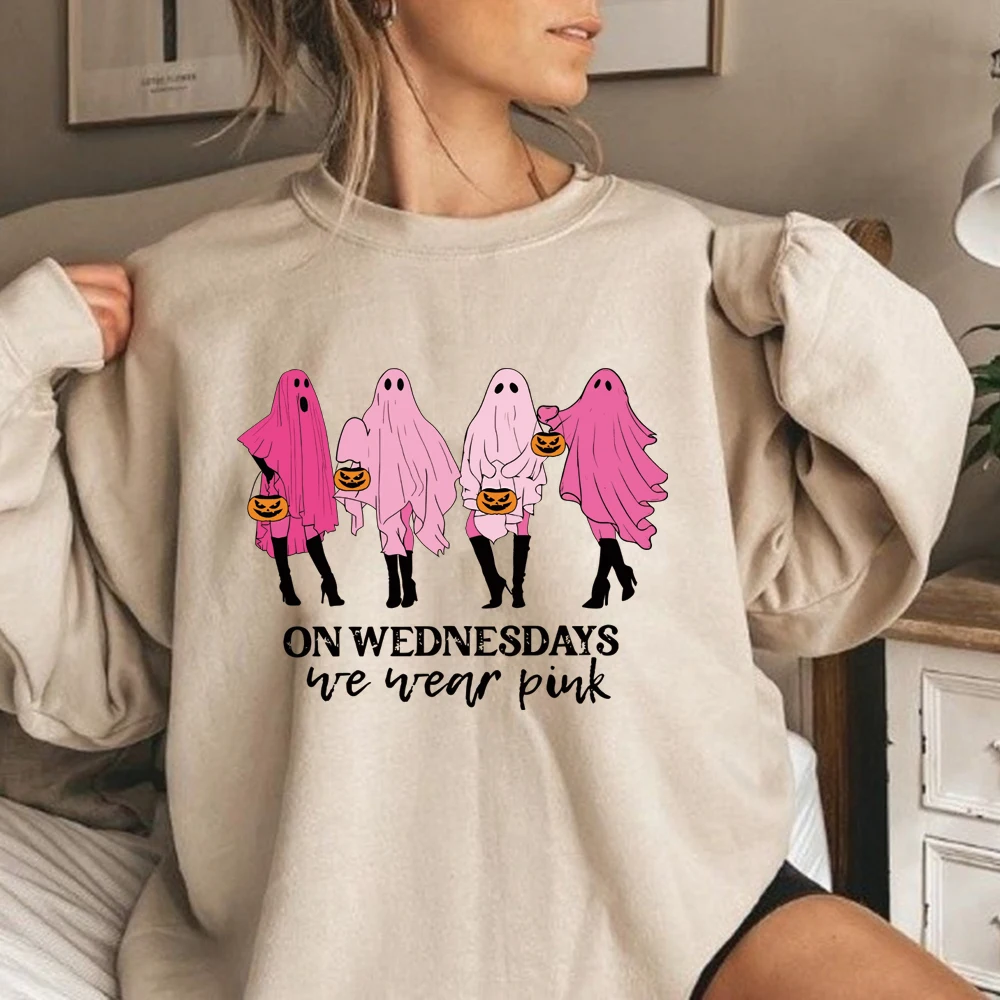 On Wednesday We Wear Pink Ghost Sweatshirt Mean Girls Ghost Hoodie Pink Ghost Shit Mean Girls Halloween Tee Unisex Sweatshirts