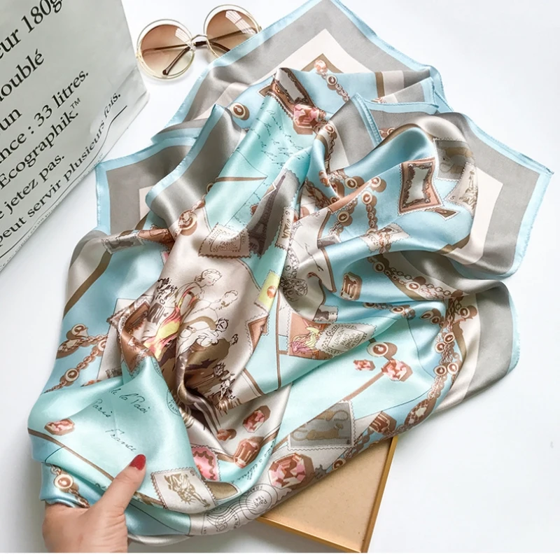 BirdTree, 100% Real Silk Square Print Scarf, Mom's Gift Elegant Soft Casual Chic Kerchief, 2026 Spring New Shawl A61804JF