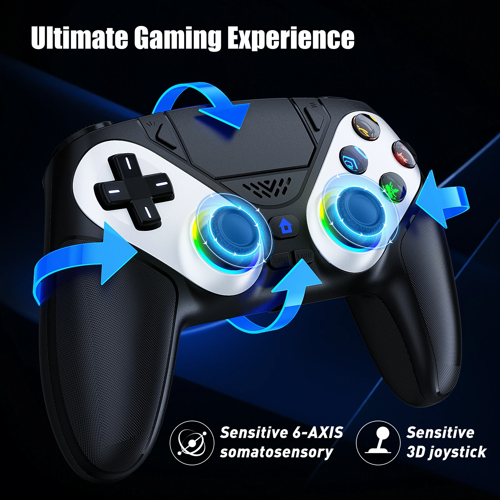 وحدة تحكم لـ PS5/Playstion 5 Pro/Slim/PC لوحة ألعاب لاسلكية بقاعة تأثير الزناد RGB توربو الاهتزاز عصا التحكم القابلة للبرمجة