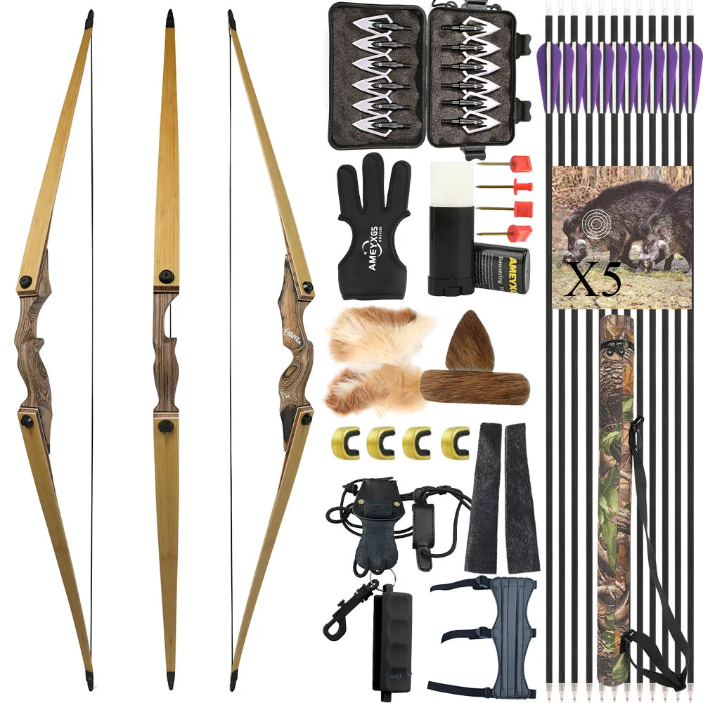 

20-50lbs Longbow Bow Arrow Kit Bamboo Core Limbs Takedown Wooden Riser 60inch LH/RH Outdoor Target Shooting Practice Hunting