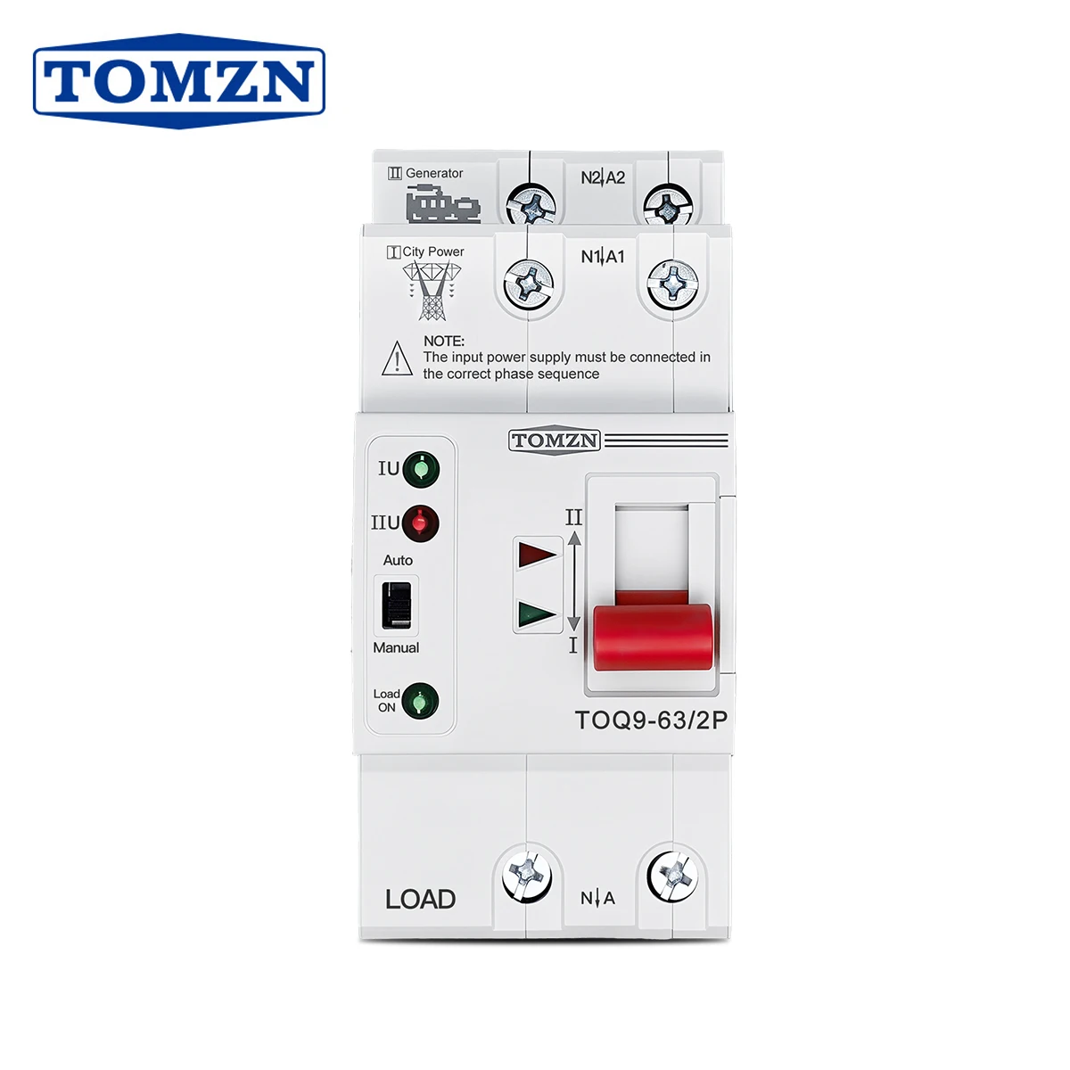 TOMZN TOQ9 2P AC230V 63A Auto Manual Small DIN Rail Uninterrupted Changeover Swicth Generator To City Power Dual Power Swicth