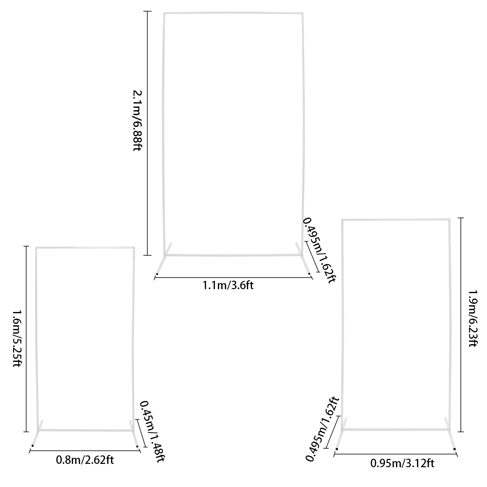 Rectangular Metal Backdrop Stand Hand-tighten Wing Nodes Smooth Round Anti-scratch Corners White Wedding Frame Set Smooth Wipe Clean Surface Party Photo Booth Support Rack For Birthday Graduation Party