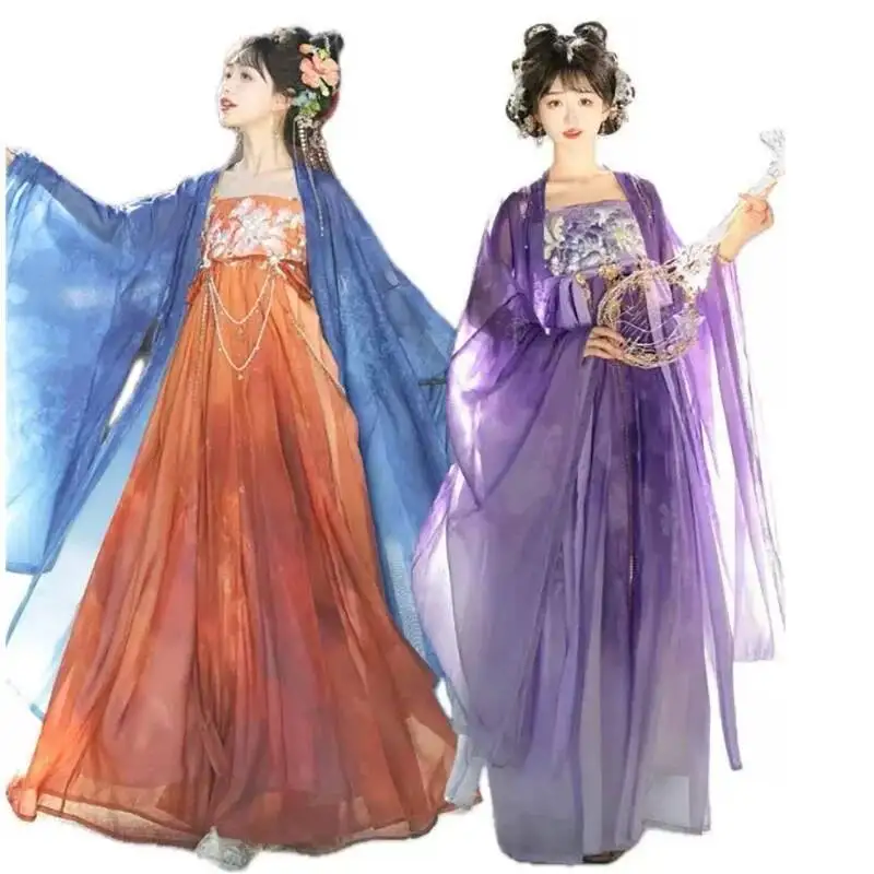 

Large Size 3XL Chinese Hanfu Dress Women Halloween Carnival Cosplay Costume Vintage Ancient Gradient Purple Hanfu Party Outfit