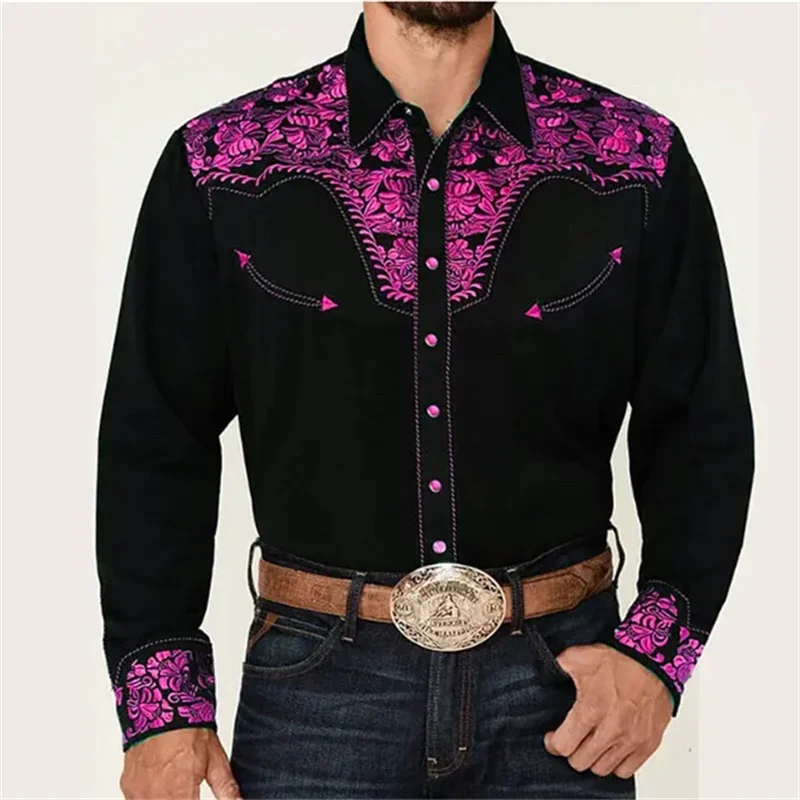 Men\'s Shirt Western Shirt Floral Graphic Print Open Long Sleeve Button Style Print Clothing Fashion Designer Men Casual Shirts