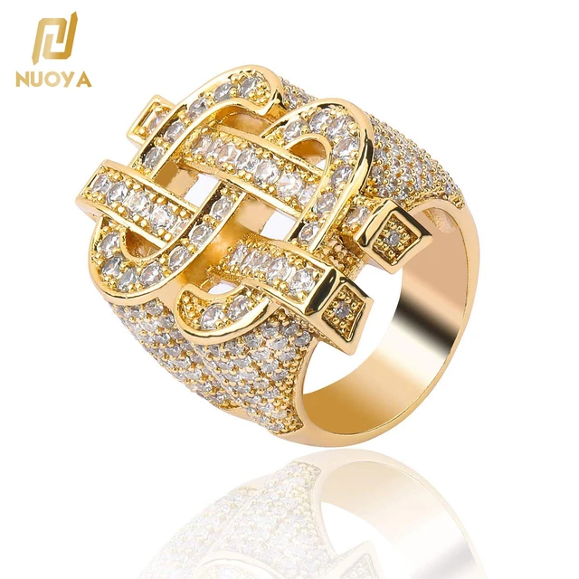 Hip Hop Big US Dollar Sign Rings Gold Plated Iced Out Cubic Zirconia Bling Pinky Ring for Men AliExpress