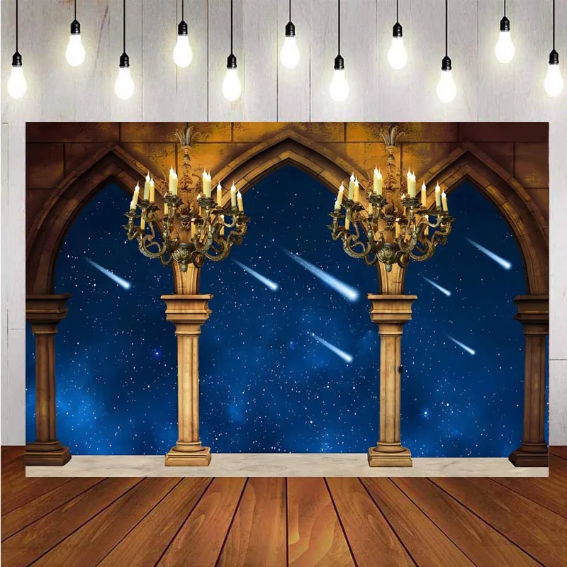 

Medieval Palace Pilla Backdrop Starry Sky For Kids Birthday Party Wedding Wall Photography Background Photo Studio Prop Banner