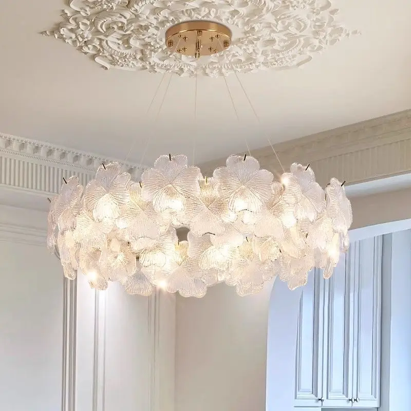 

Minimalist Living Room Chandelier Villa Grand Hall Bedroom Crystal Lamp Petal Glass Material Creative Lamp Lights