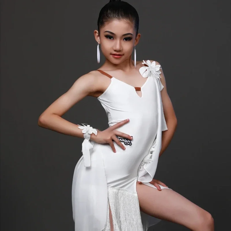Nuevo vestido de baile latino con borlas para niños, ropa para niñas Cha Samba Tango, salón de baile, Rumba, traje de actuación de competición para niñas