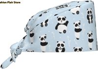 Asian Panda Bears Working Cap with Sweatband Adjustable Bouffant Hats Breathable Scrub Caps Nurse Tie Back Hat
