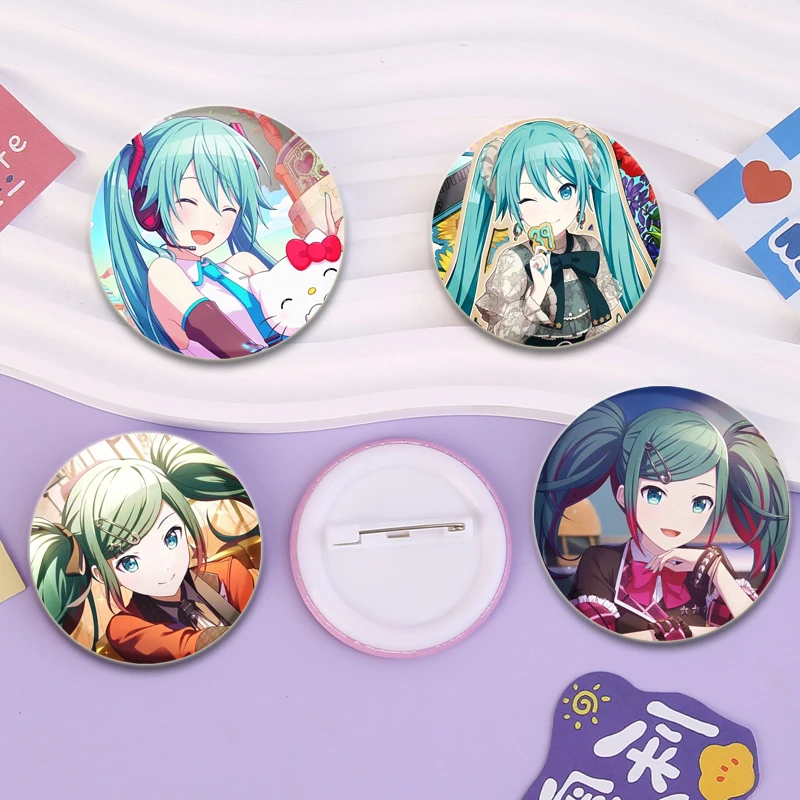 Project Anime Pins Cute Cartoon Girl Miku Badge Round Handmade Tinplate Brooches Breastpin for Backpack Clothes Gift Accessory