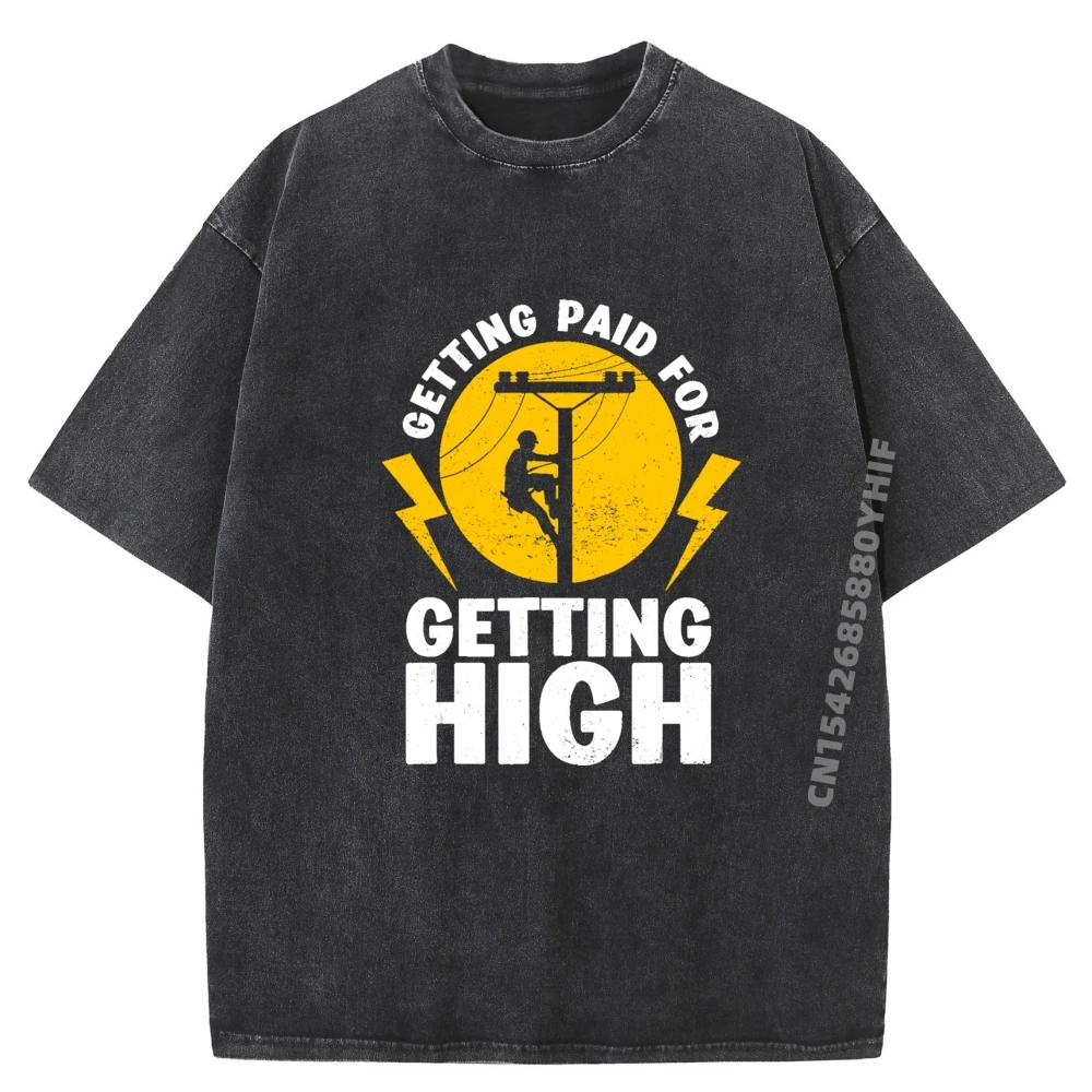 

Funny Graphic Tee Lineman Design Electrical Power Lineman Pink Graphic Tees Fashionable and Trendy Washed Clothes