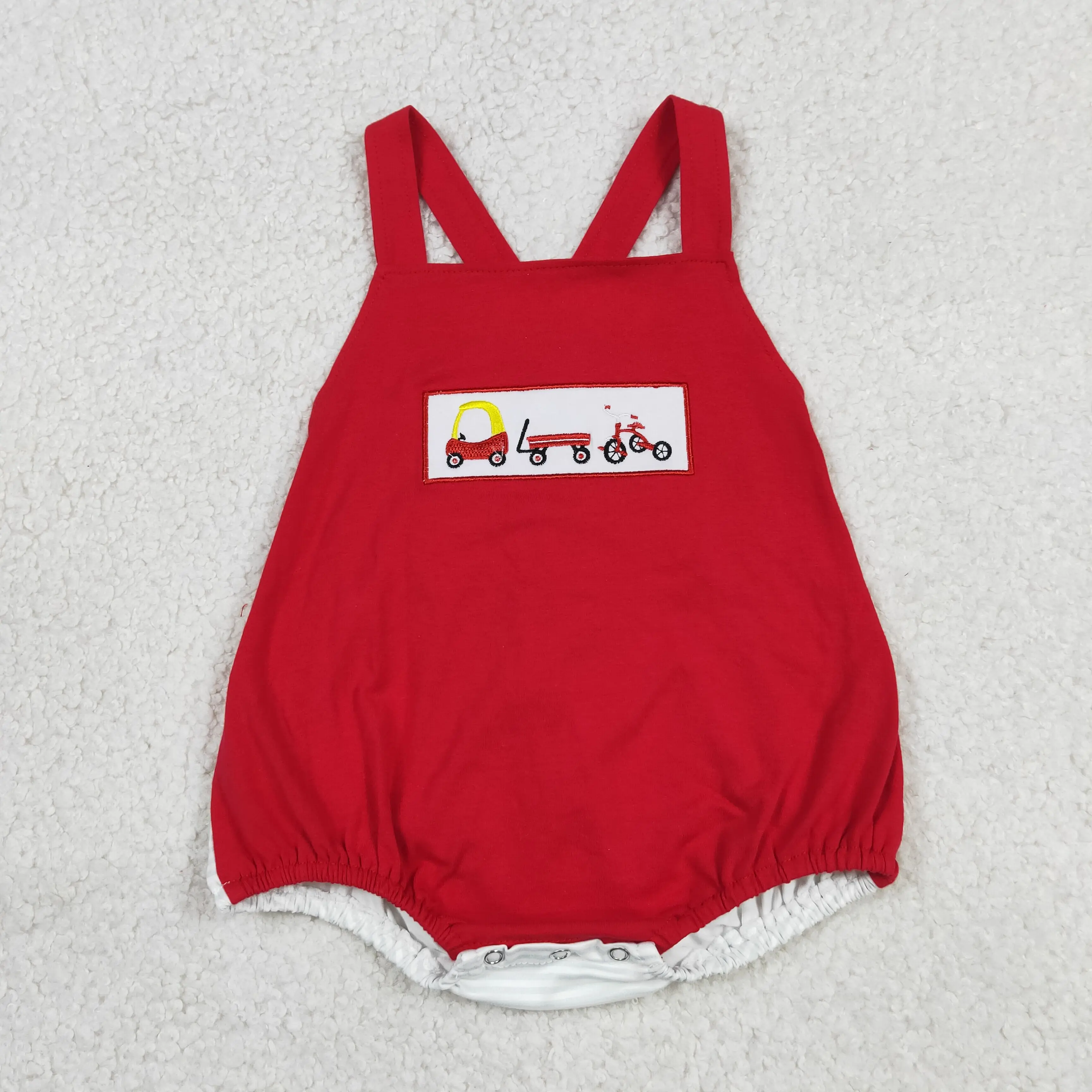 Wholesale Newborn Toddler Baby Boy Sleeveless Red Bubble Romper Kids Children Embroidery Jumpsuit Infant Boys Clothes