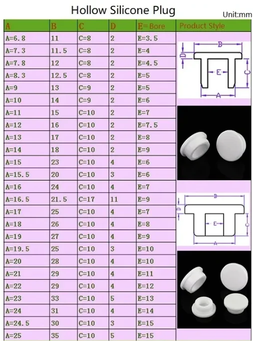 Silicone Rubber Seal Hole Plugs Hollow Blanking End Cap Dustproof Plug Pipe Inserts T Type Stopper Bore 6.8-161.5mm Black/White