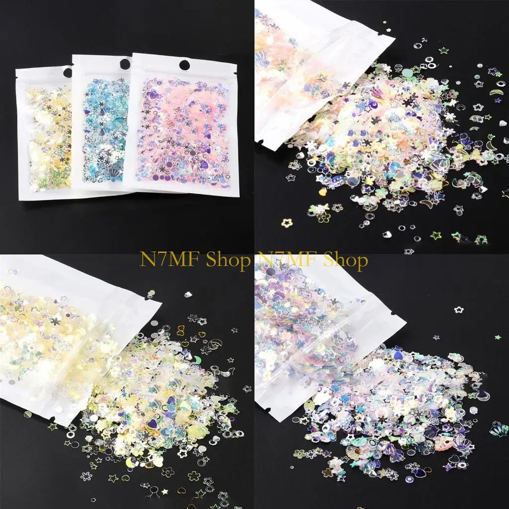 

N7MF 10g Mixed PET Glitter Flakes Mini Love Heart Stars Flowers Crystal Sequins