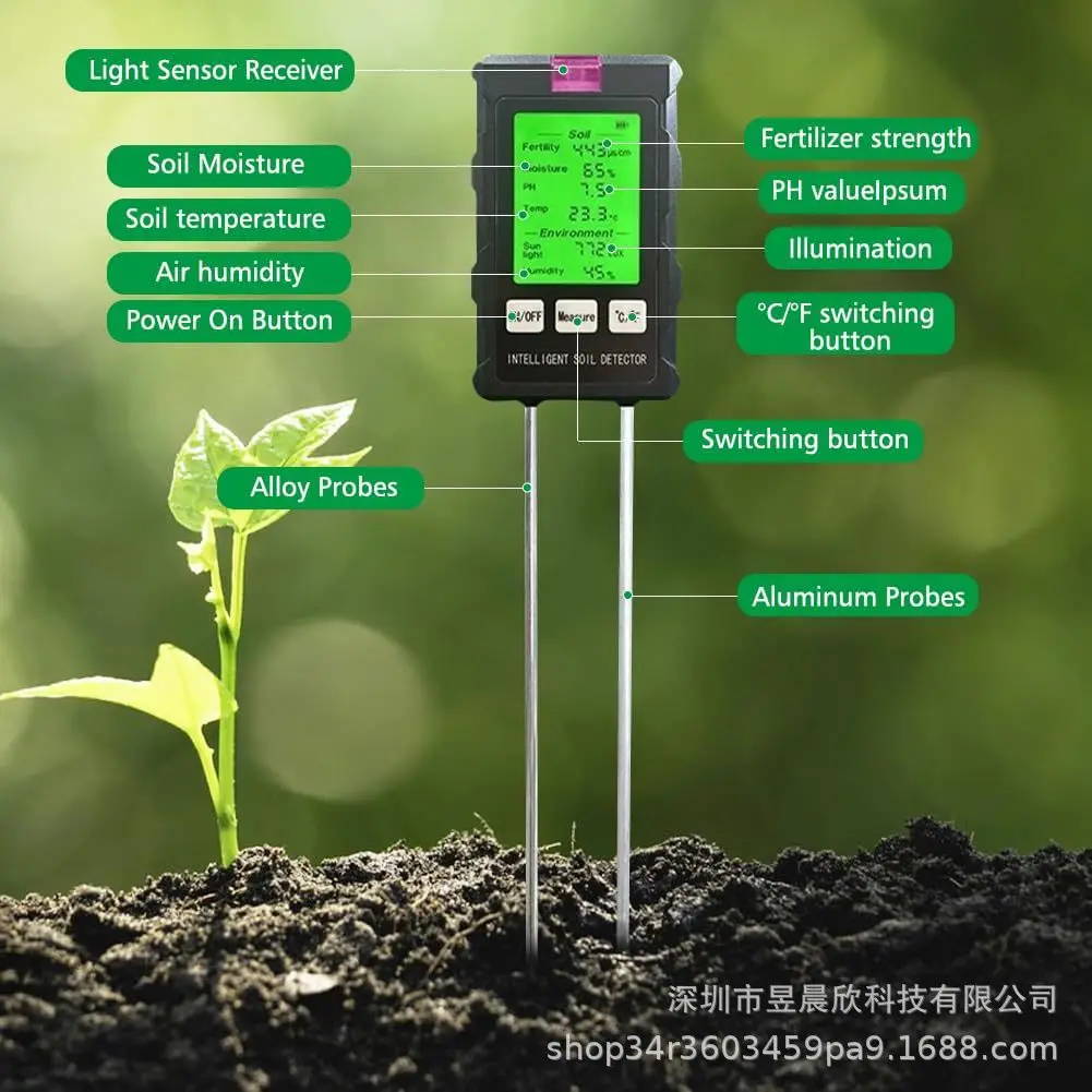 

Suitable forSoil tester Soil moisture meter pH meter Moisture six-in-1 soil detector