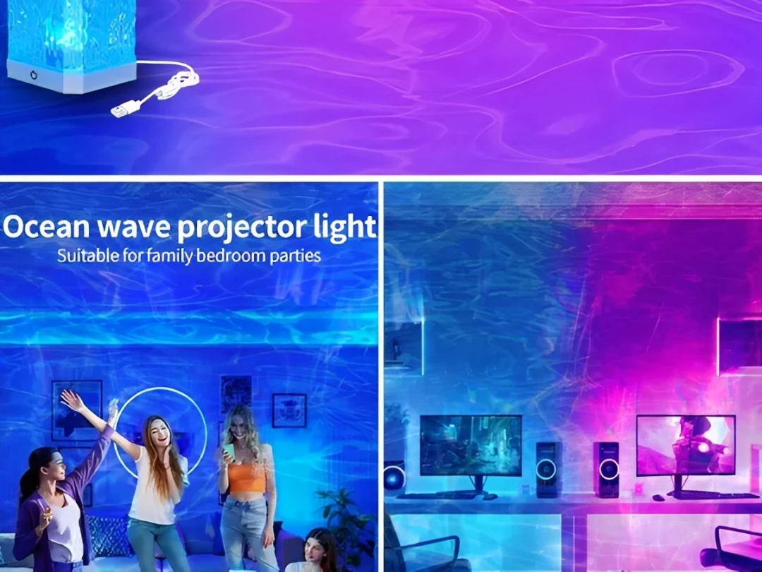 Ozeanwellen-Dynamischer Wasserwellen-LED-Projektor, 16-Farben RGB Fernbedienung Ozeanwellen-Nachtlicht für Schlafzimmer Party Dekoration – Detail 4