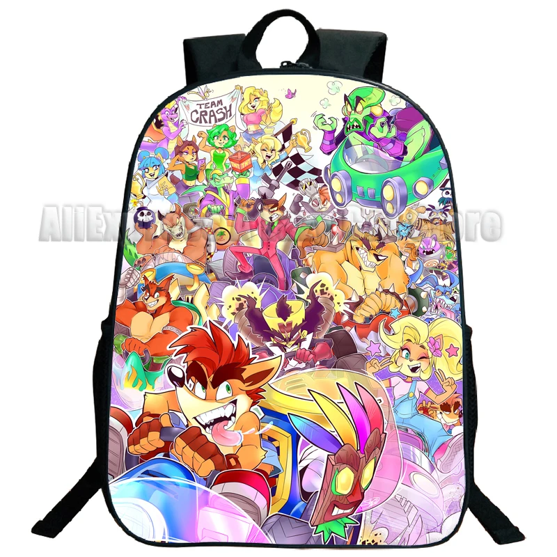 Crash Bandicoot On the Run mochila escolar de dibujos animados para adolescentes, mochila para portátil, mochila de viaje de gran capacidad, regalo para niños