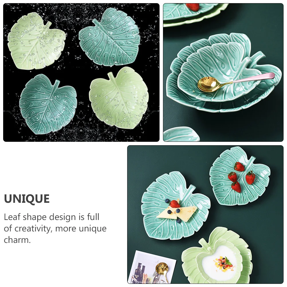 

1Pcs Creative Leaf-Shaped Ceramic Fruit Plate Dessert Tray for Daily Banquet Party Home Tableware Service Plate