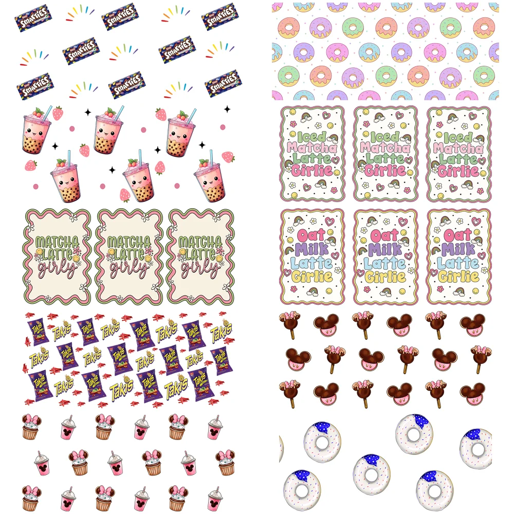 Pastry Series Vibe Design UV DTF Transfer Stickers For 16oz Coffee Glass Cup Wraps Cartoon Dessert Sweet Image Cup Wraps