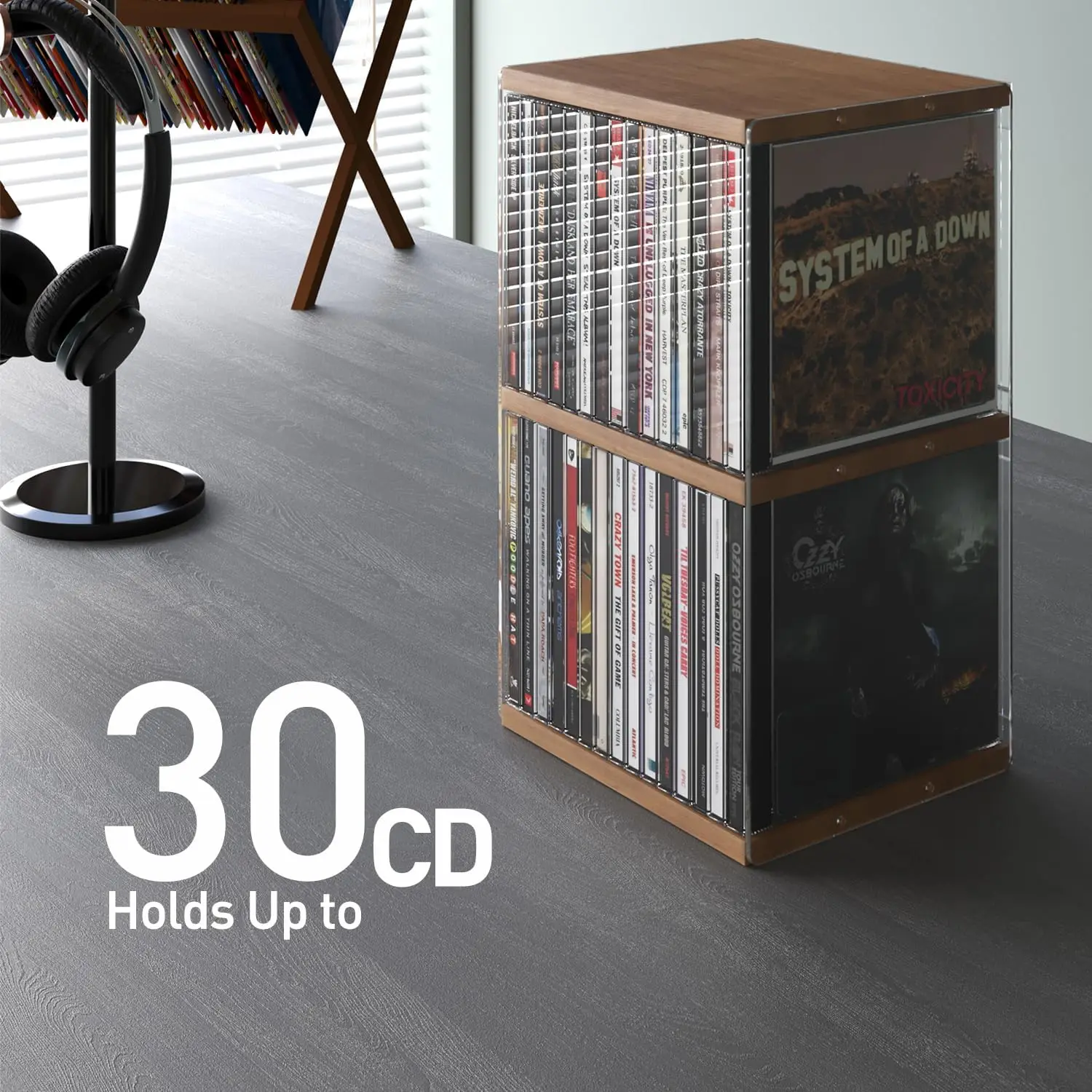 Immagine 4: Organizer da scrivania porta CD in MDF color noce retrò