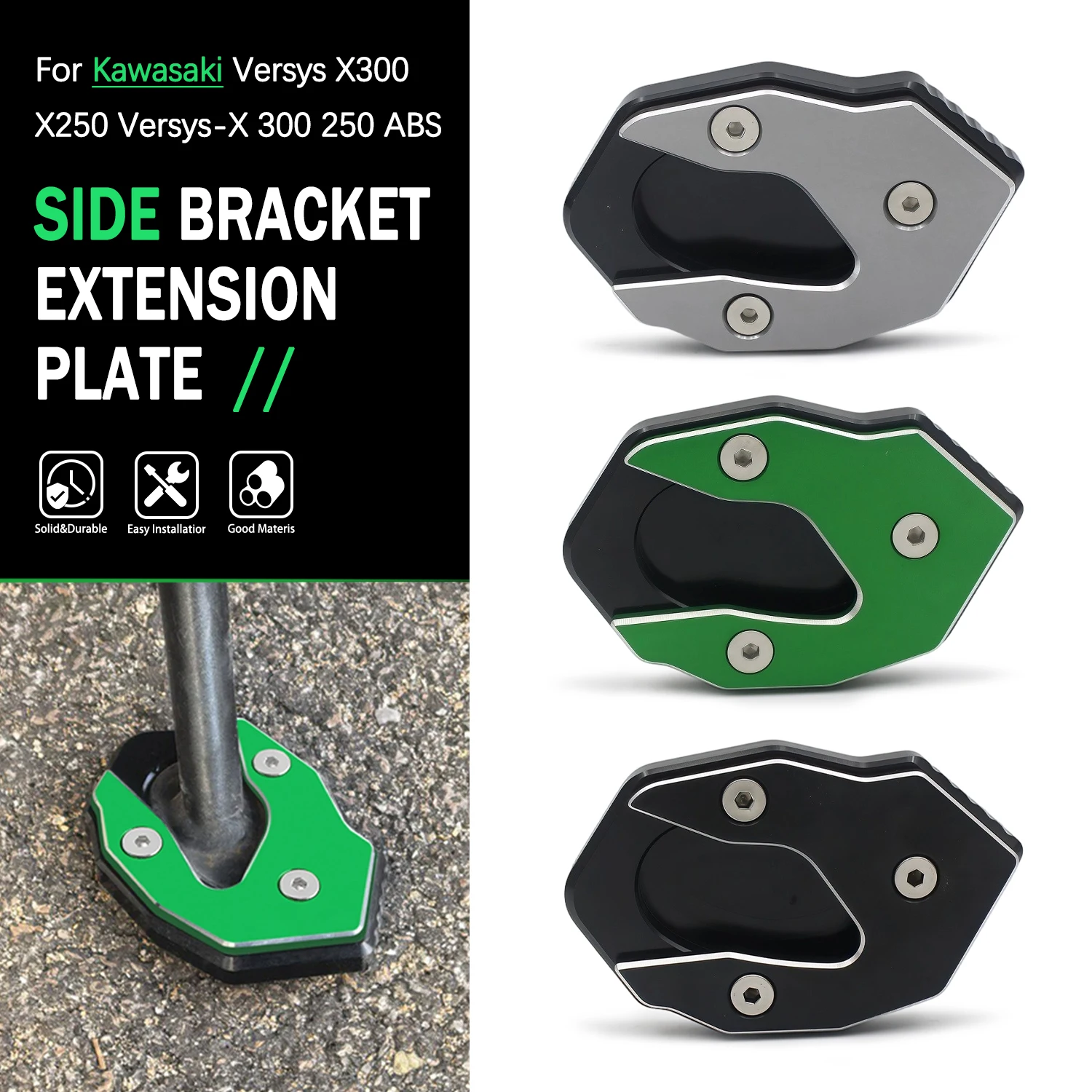 

For Kawasaki Versys X300 X250 Versys-X 300 250 ABS 2017-2024 Motorcycle Side Stand Foot Enlarger Extender Base Extension Pad