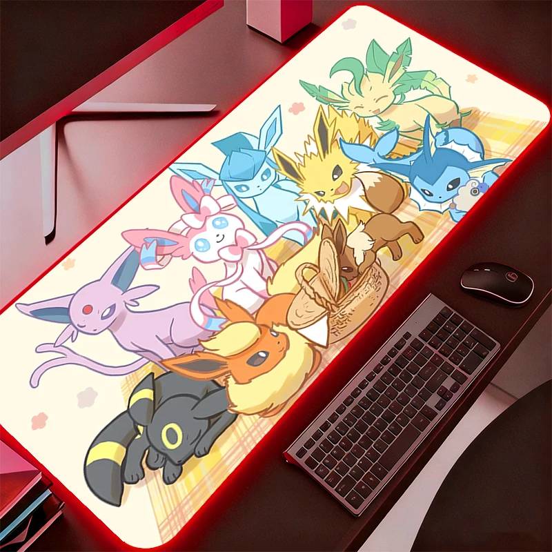 LED Mouse Pad Anime Gaming Pokemon Pikachu Accessories Durable RGB Mousepad Gamer PC Computer Keyboard Desk Mat Backlight