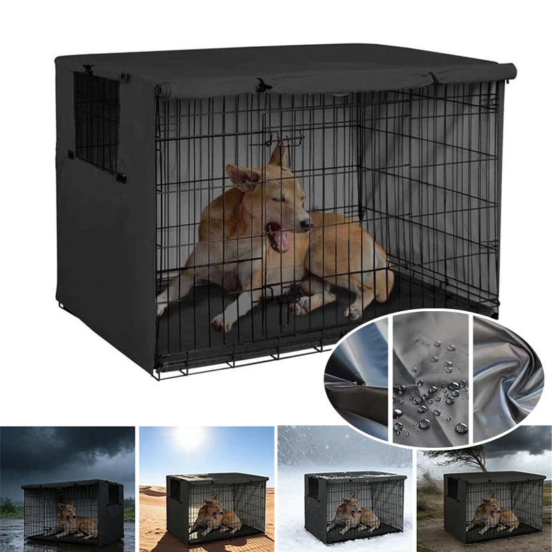 

Universal Fit Pet Cage Cover Waterproof Dustproof Sun Proof with Mesh Windows for Indoor Outdoor Dog Crate Kennel Accessory
