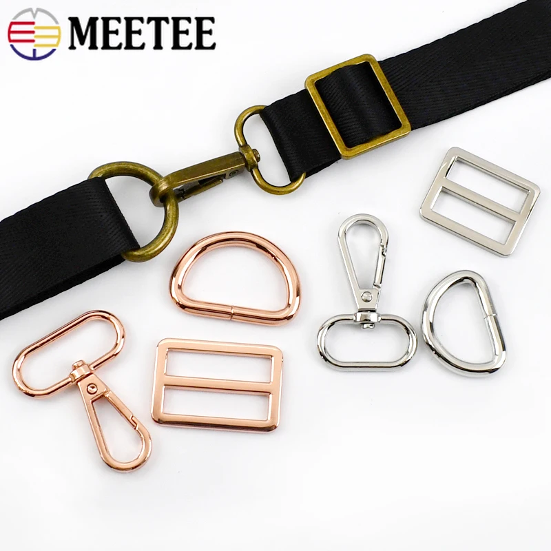 Meetee 2/3Sets 16-38mm Metal Bag Strap Buckle Swivel Clasp D Ring Slider Tri-glide Buckles Webbing Hooks Keychain Lobster Clasps