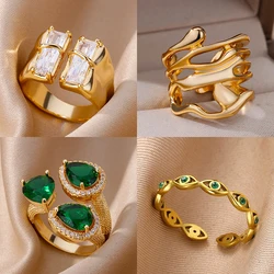 Irregular Square Zircon Rings For Women Stainless Steel Geometric Opening Ring Trend Wedding Party Fashion Jewerly Gift 2024