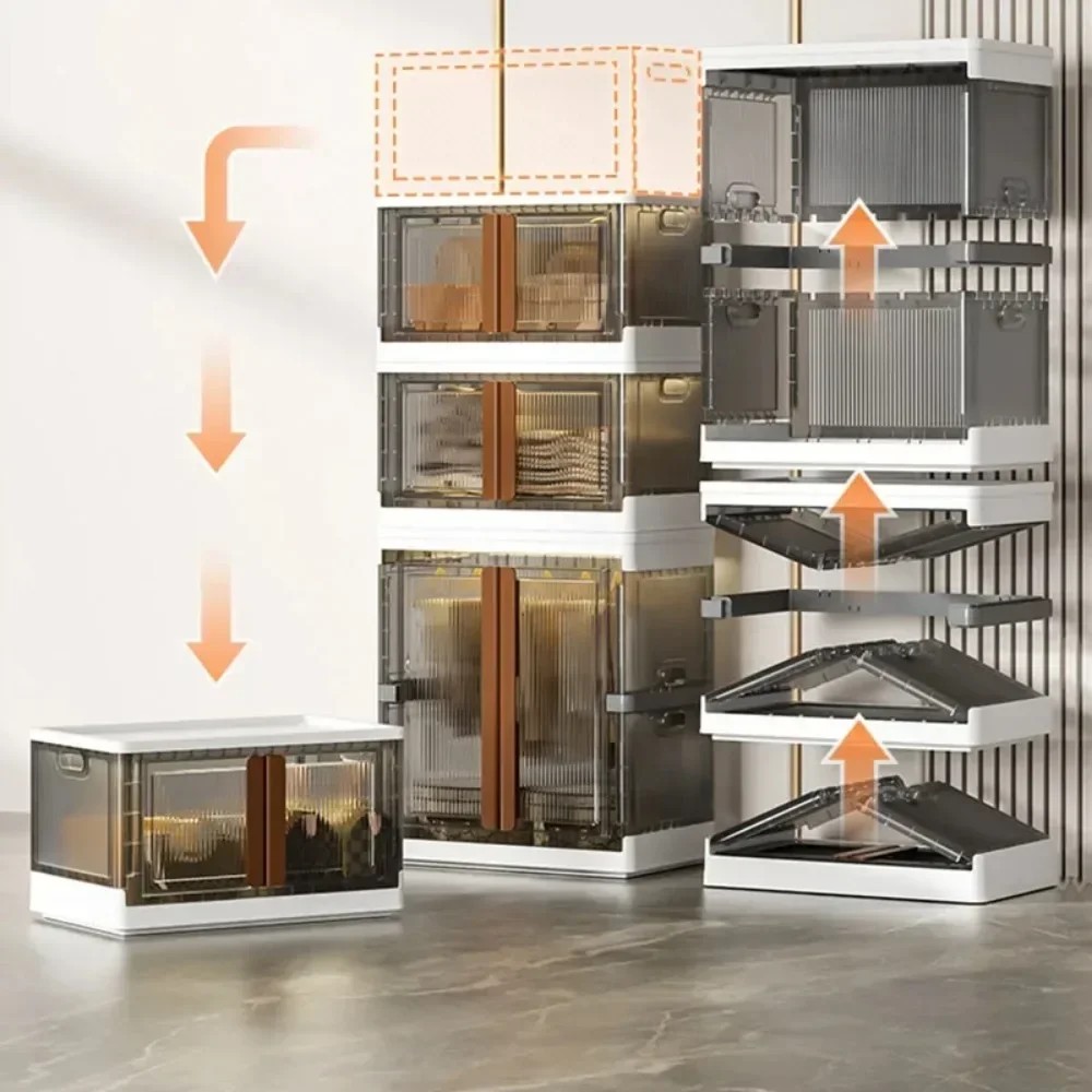 ##For Folding Wardrobe Storage Cabinet Installation Free Movable Transparent Kids Clothing