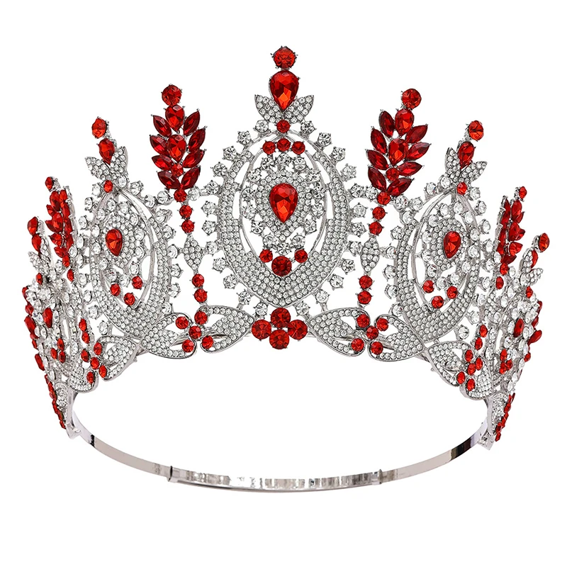 Luxury Round High Diadem Bridal Crown Pageant Miss Tiaras Headdress Bride Wedding Dress Hair Jewelry Accessories