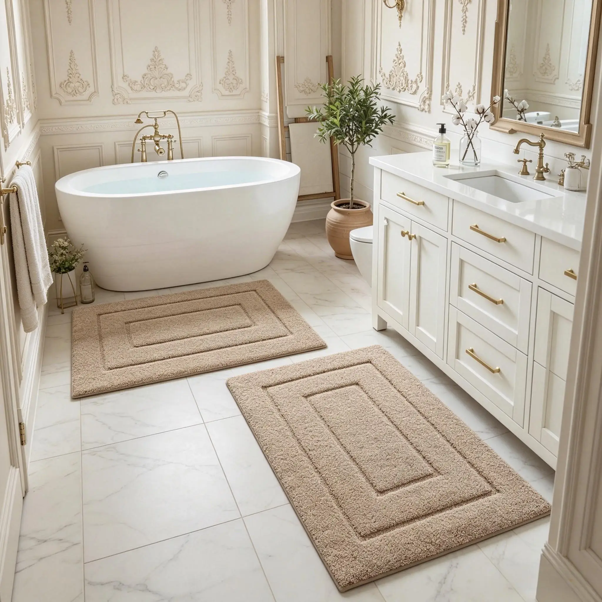 

2pcs Non Slip Bathroom Rug Set, Washable Soft Microfiber Bath Mat for Shower, Absorbent Quick Dry Carpet with TPR Rubber Backing