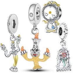 Disney Enchanted gül diy şamdan kolye takı yapımı için Fit Pandora sihirli saat Charms kadınlar bilezik aksesuarları