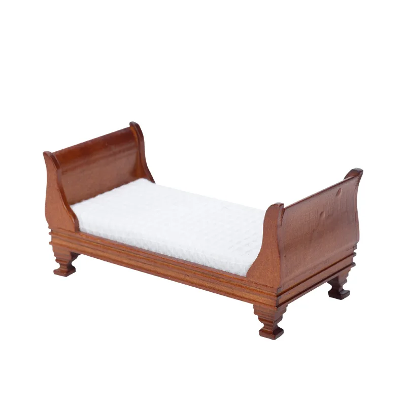 Móveis de madeira Cama Individual para Dollhouse, Acessórios Miniatura, 1:12