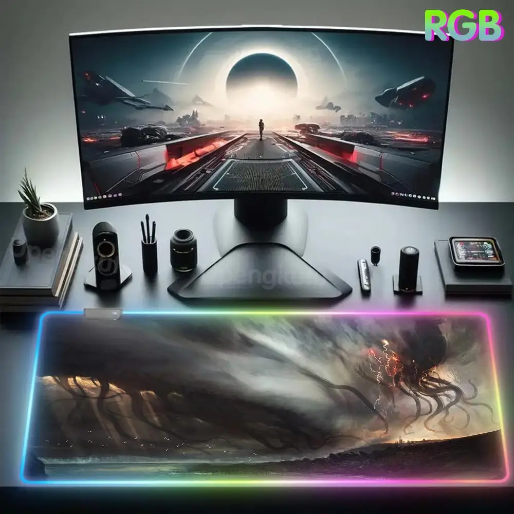 

C_cthulhu M_mythos Mouse Pad RGB Rubber Luminous Desk Mat Backlit Size For Game Player Desktop PC Computer Laptop Mouse Pad