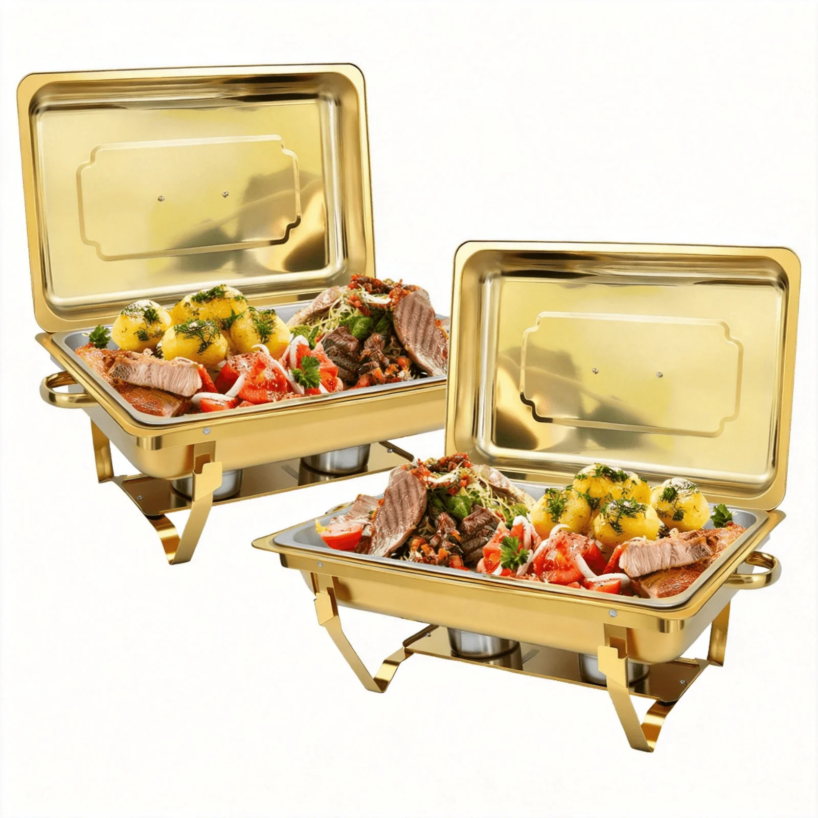 2PCS 9QT Golden Chafing Dish Set Premium Buffet Servers And Warmers With All Golden Serving Tongs Buffet Chafing Dishes For Keeping Food Warm Ideal For Parties Events Weddings Cookware Sets