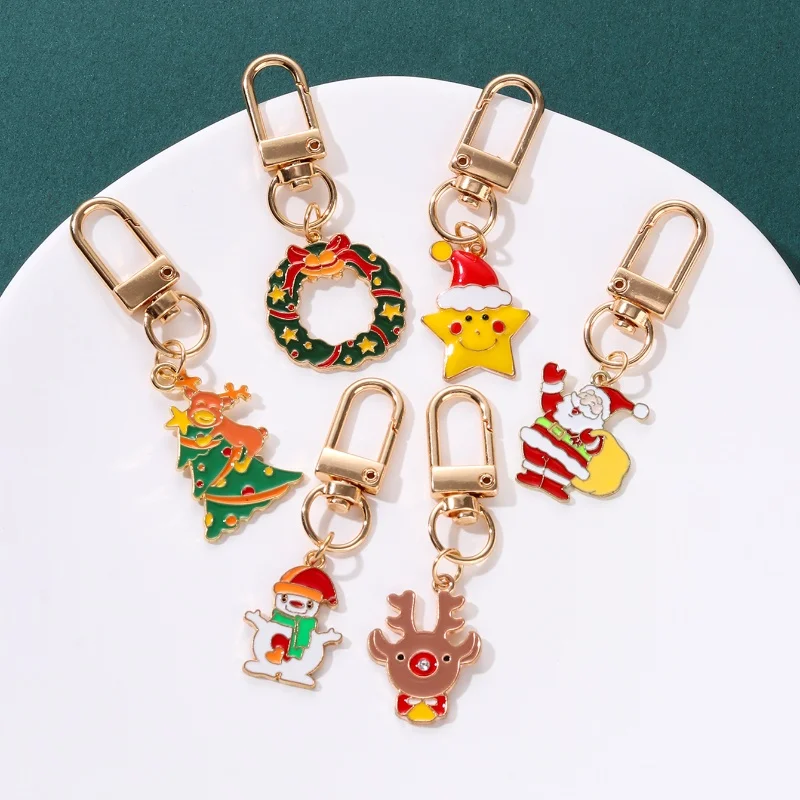 Cute Snowmen Tree Elk Deer Enamel Keychain  Lovely Star Winter Key Ring For Women Men Friend Christmas Gift  Handmade Jewelry