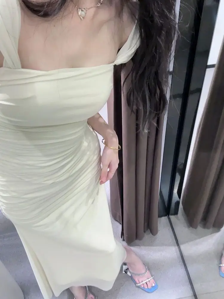 Nowe francuskie eleganckie i delikatne sukienki typu halter, słodka i wyjątkowa długa sukienka damska z talią podkreślającą i wyszczuplającą figurę.