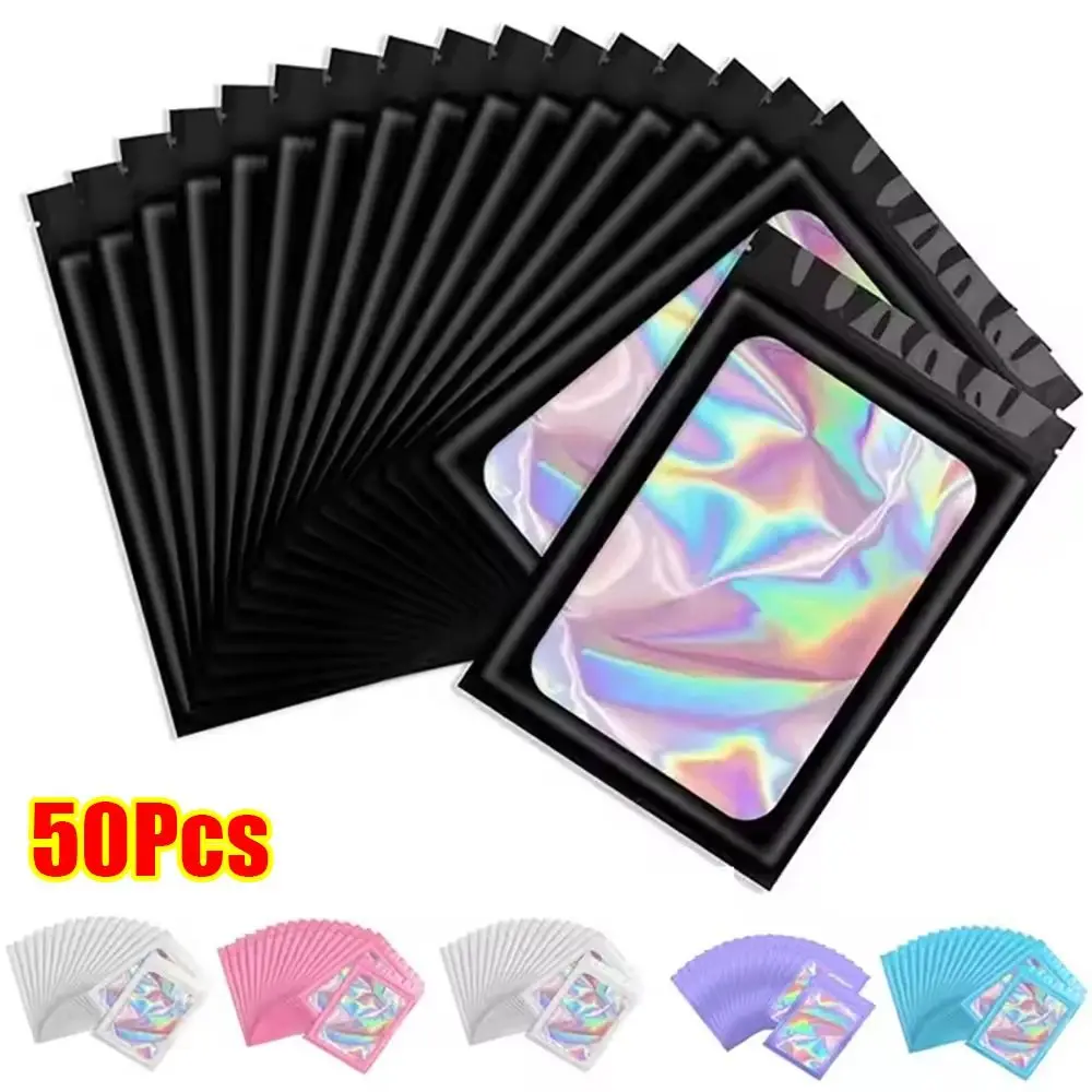 50Pcs Holographic Laser Color Ziplock Bag Plastic Resealable Zip Lock Bag Smell Proof Thick Packaging Pouch