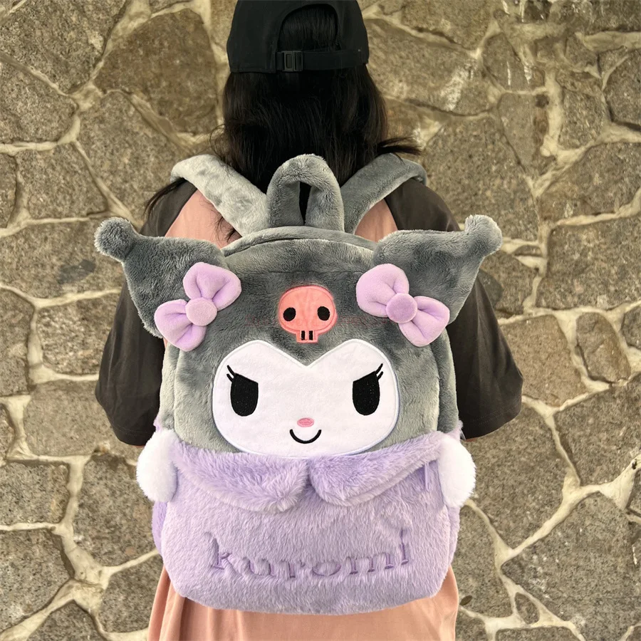 Sanrio-mochila de felpa con dibujos animados para niño, morral de gran capacidad con diseño de corazón, Cinnamoroll, Kuromi, My Melody, para regalo de Navidad