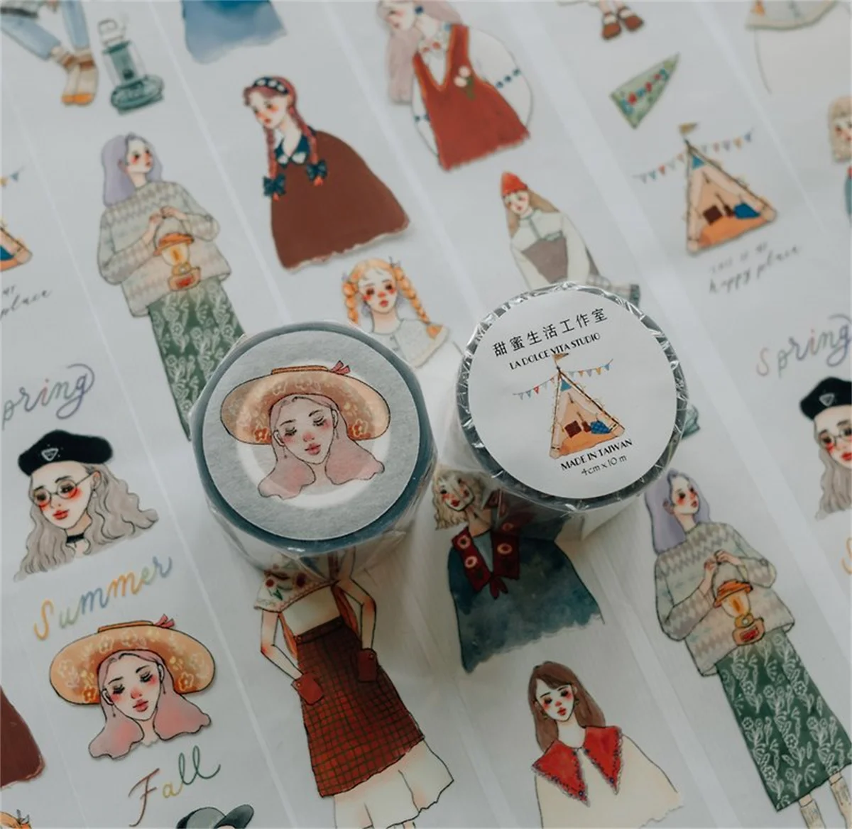 La Dolce Vita Studio Vintage Camping Life Girl Washi PET Tape for Card Making DIY Scrapbooking Decorative Sticker