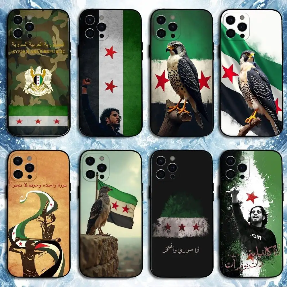 

Syrian Syria Flag Phone Case For iPhone 16,15,14,13,12,11 Plus,Pro Max, Soft Silicone Black Cover